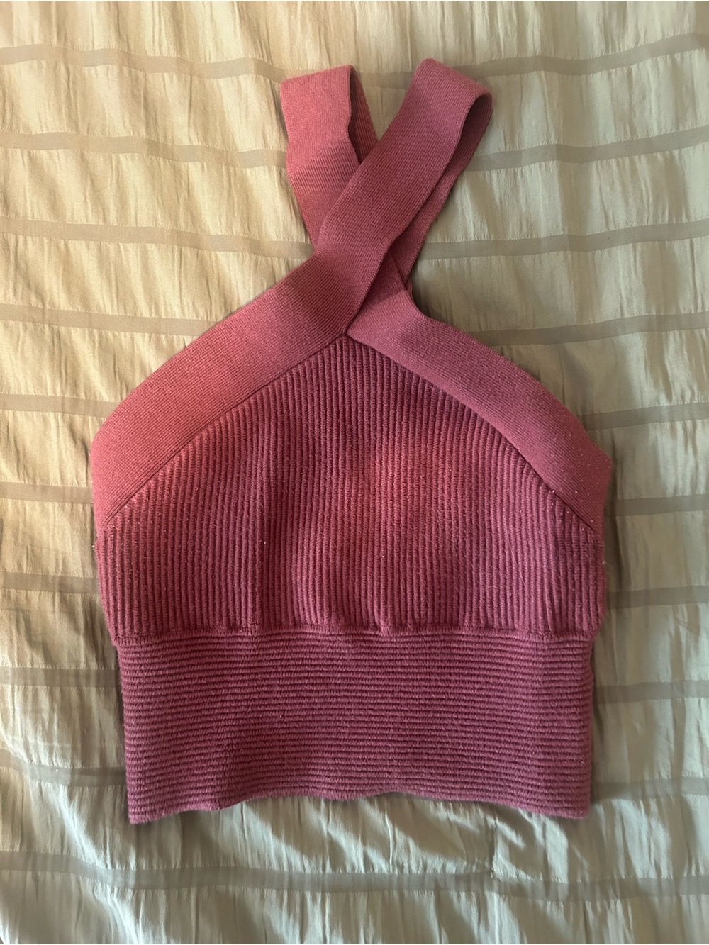 Abercrombie & Fitch Rust Brown Ribbed Cross-Neck Crop Top - Picture 2 of 3